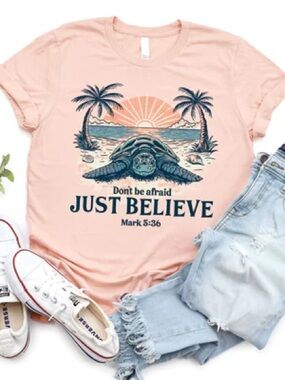 Just Believe Sea Turtle Graphic Tee - Heather Peach